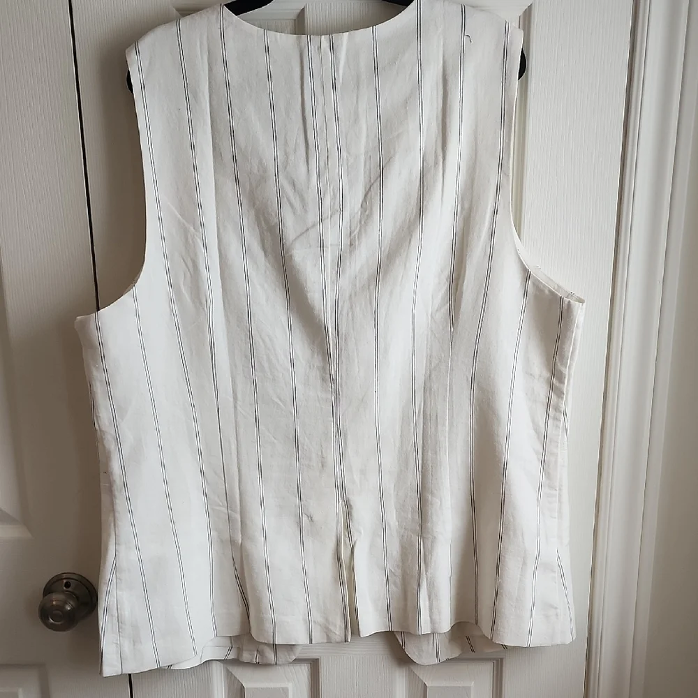 GAP Women's White And Navy Striped Linen Button Down Vest XXL - Picture 4 of 6